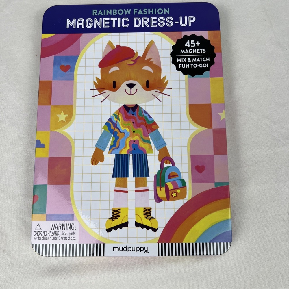 Mudpuppy Rainbow Fashion Magnetic Dress-Up Tin 45+ Magnets Travel Toy Ages 4+